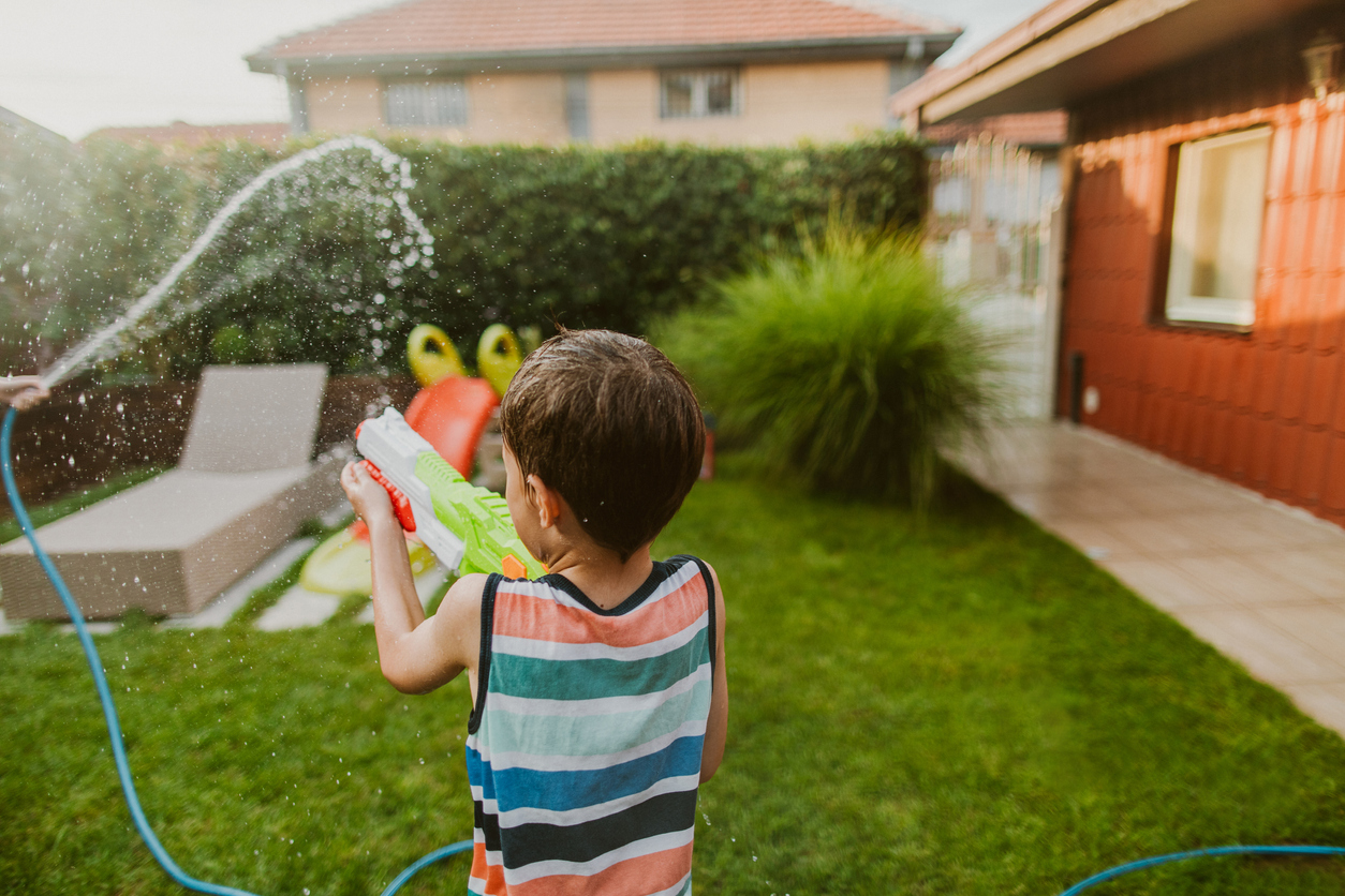 Water fight in the yard