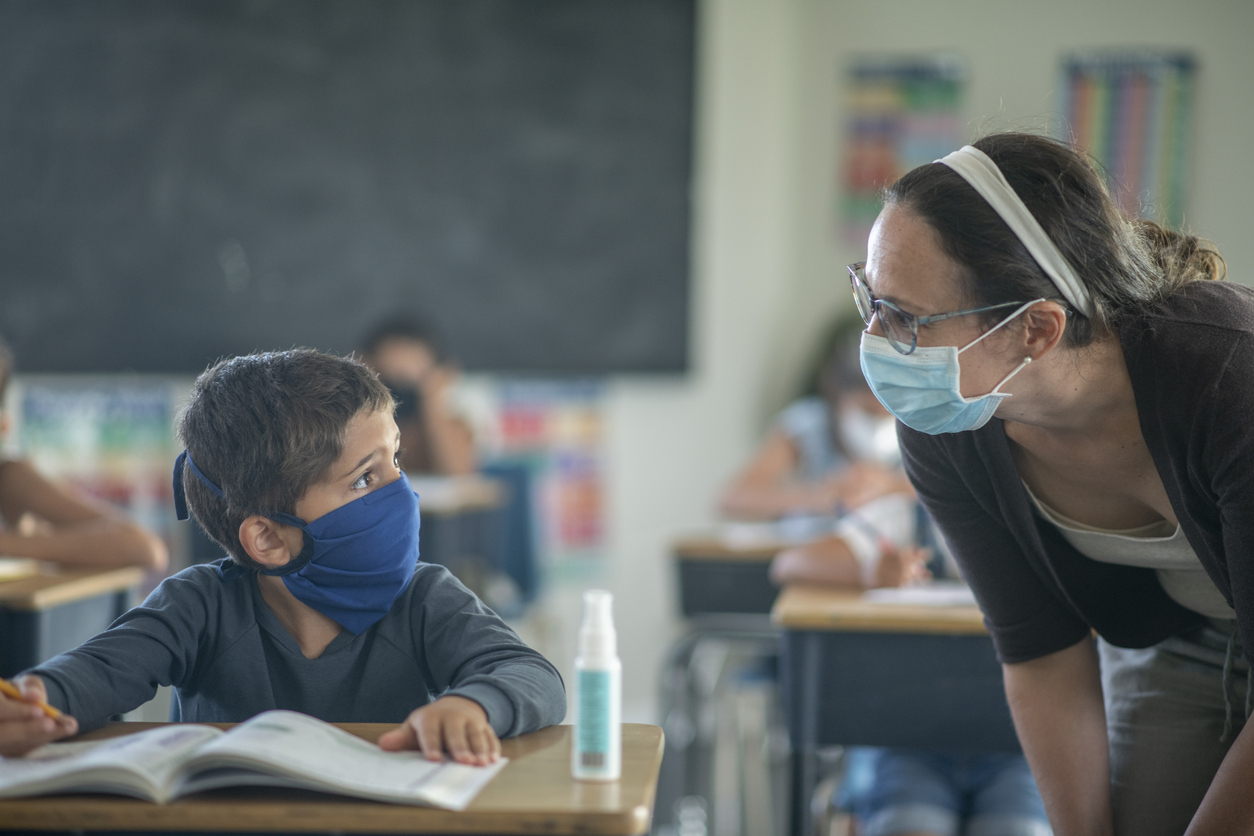 Elementary students in the classroom wearing masks