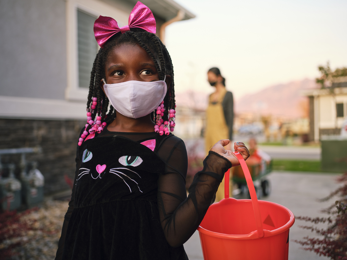 Halloween Children Trick or Treating Wearing Facemasks