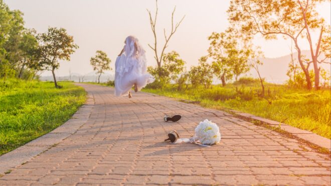 Bride running away