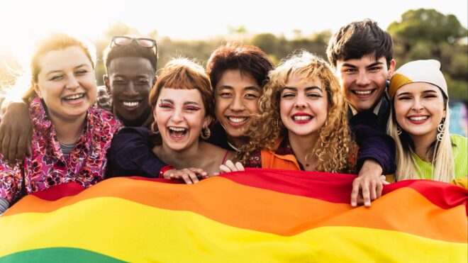 Group of diverse friends celebrating LGBTQ+