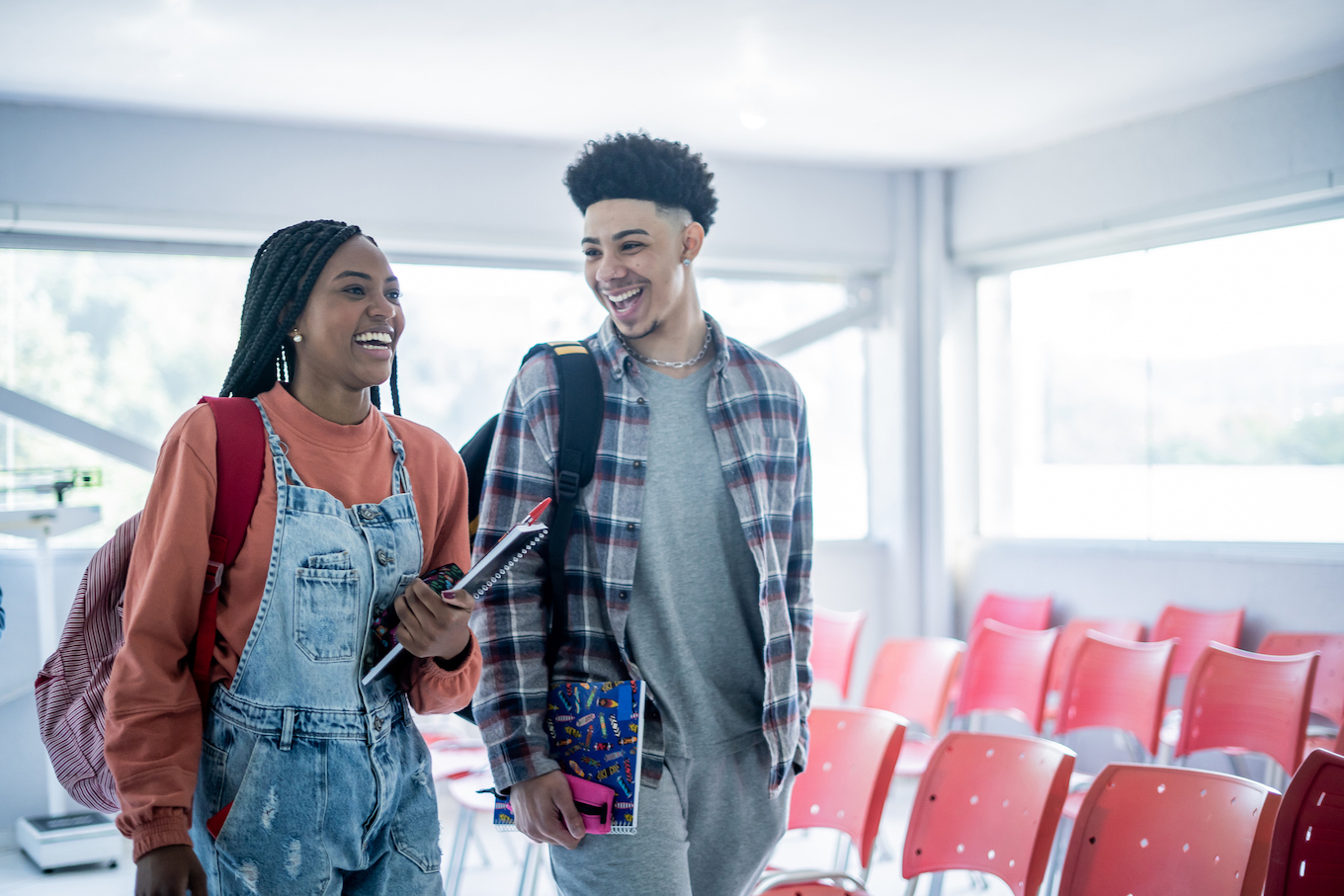 Portrait of two smiling college students