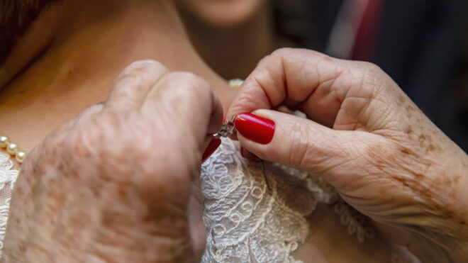 Elderly woman in wedding dress