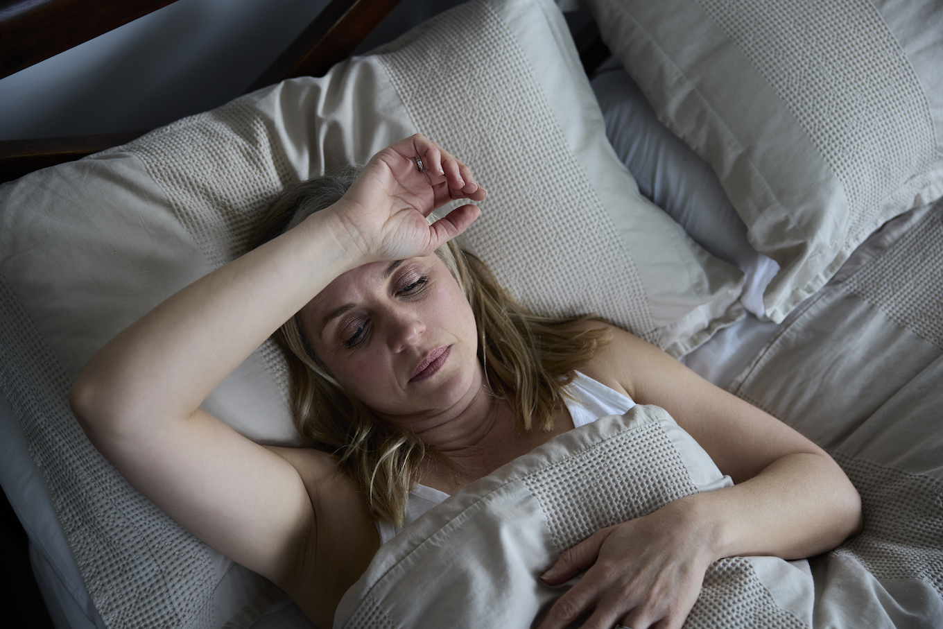 Menopausal Mature Woman Suffering With Insomnia In Bed At Home