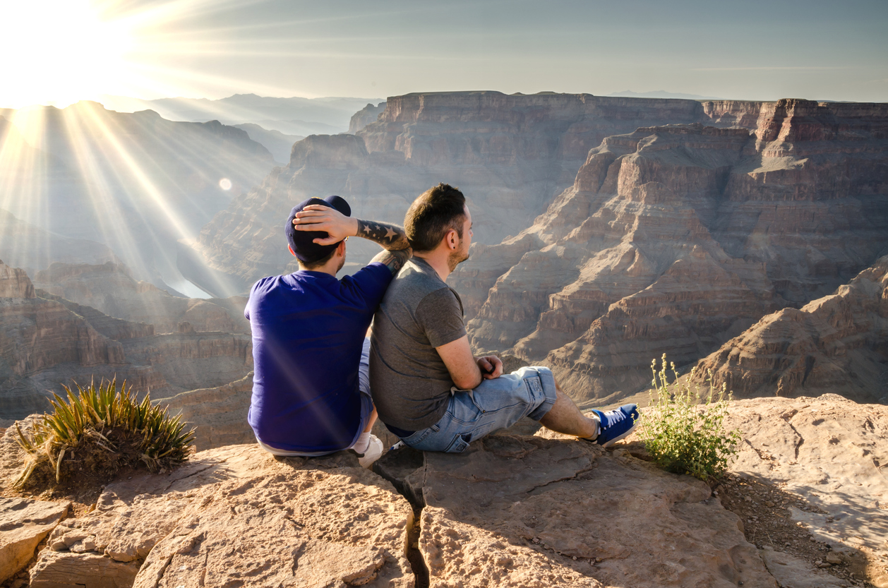 Young Male Couple Looking Into Grand Canyon