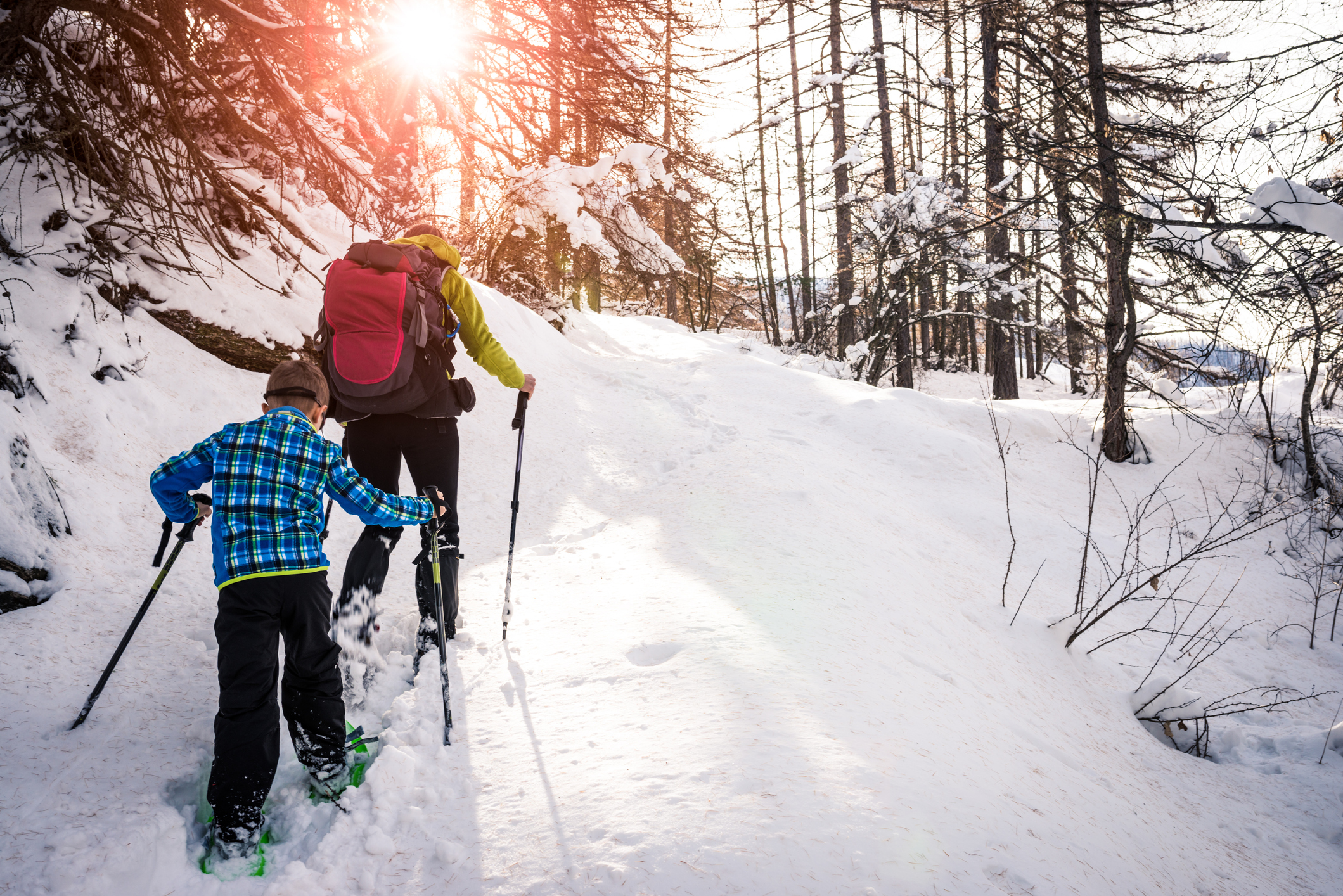 Mother and Son Snowshoeing