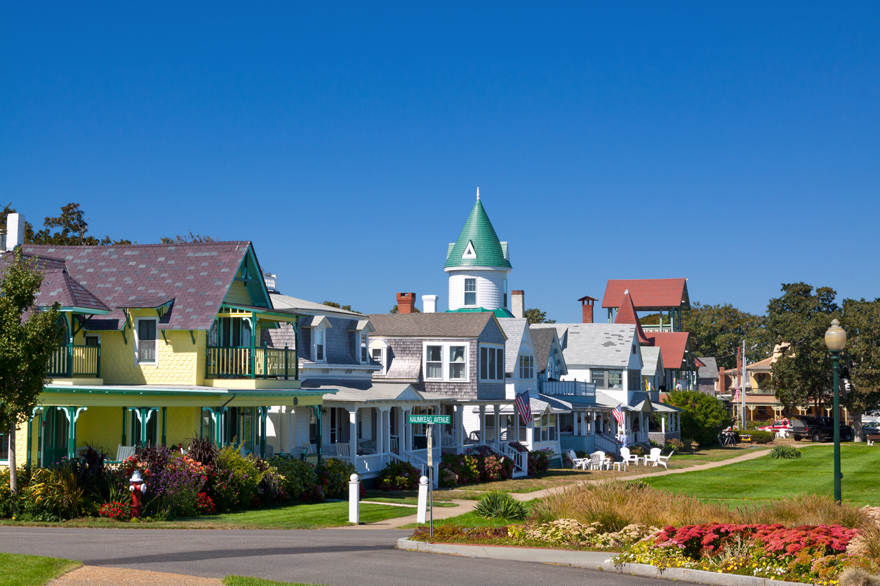 Houses at Ocean Park, Oak Bluffs, Martha's Vineyard, Massachusetts, USA.