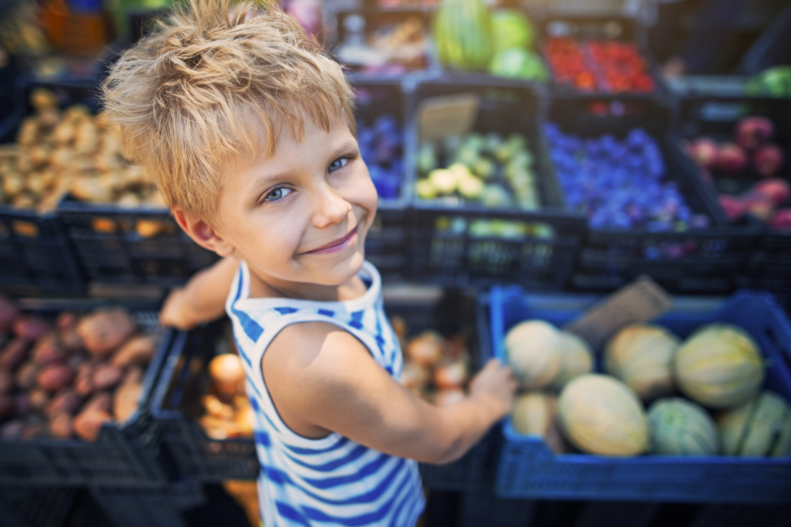 Little boy at the Italian farmer's market