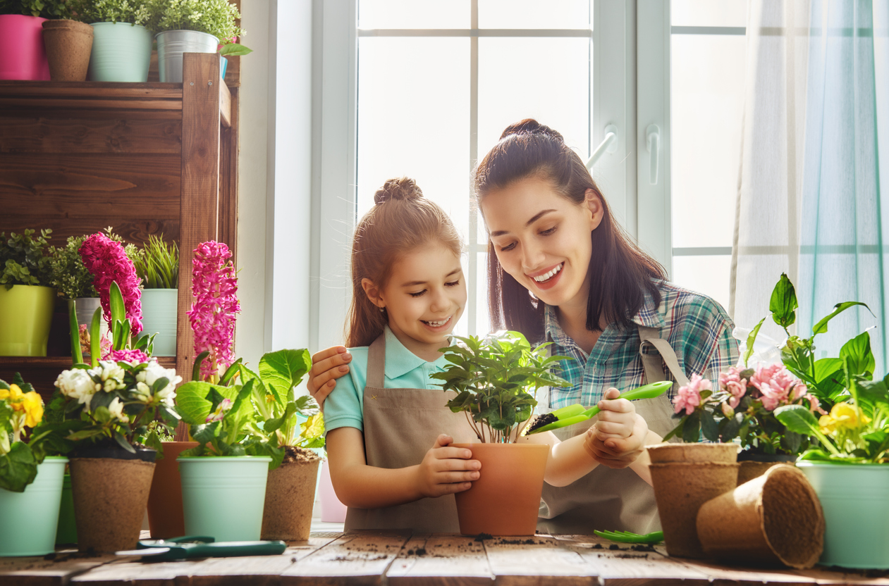 Happy family in spring day