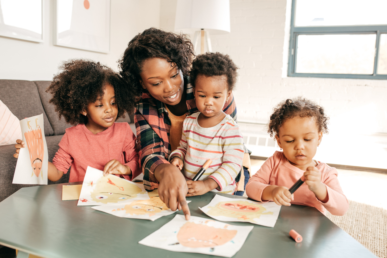 Group of kids playing and creating together