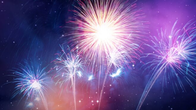 colorful fireworks on the night sky background.