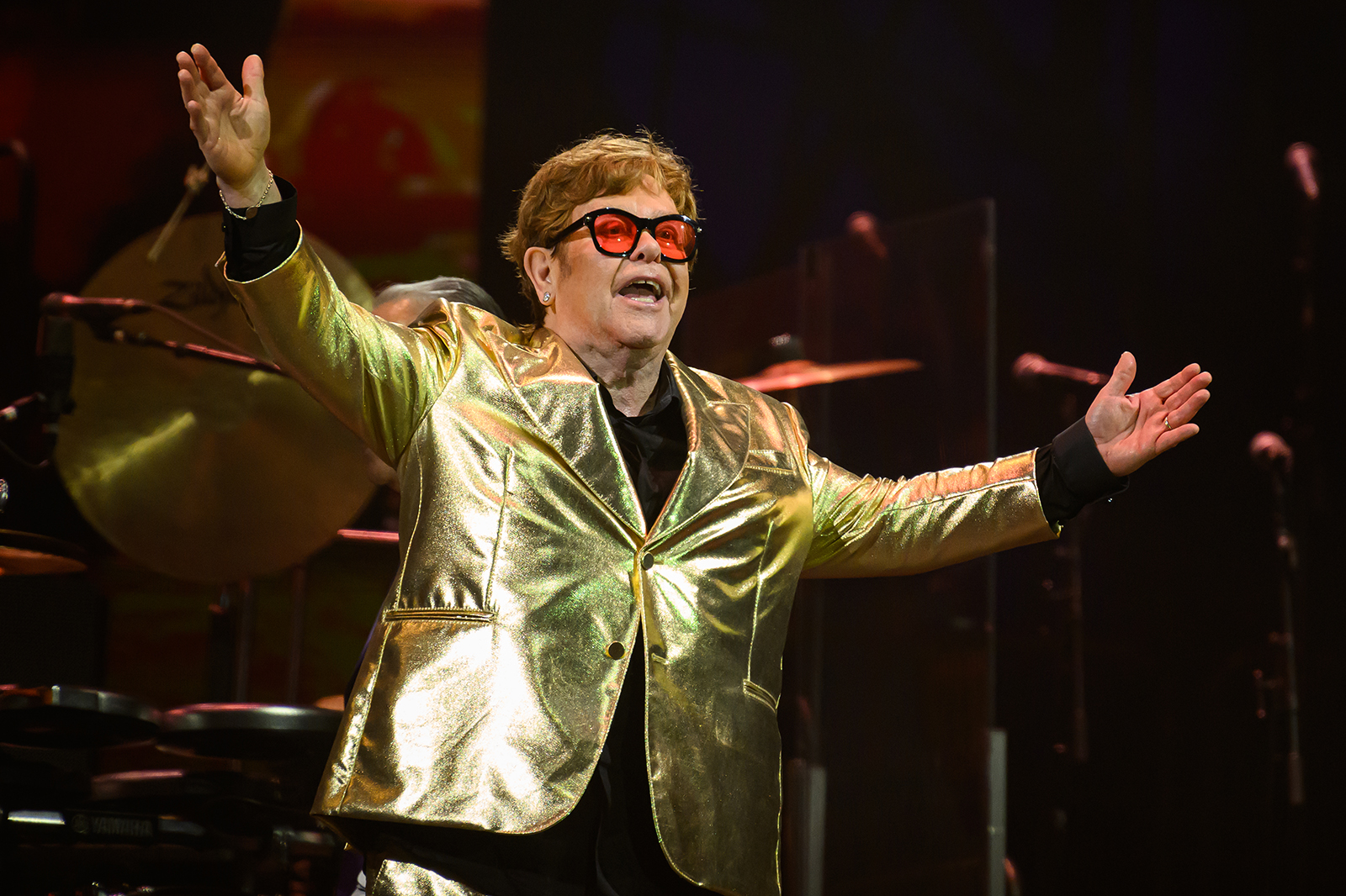 Elton John performs during the Glastonbury Festival on June 25, 2023, in Glastonbury, England. (Leon Neal/Getty Images/TNS)