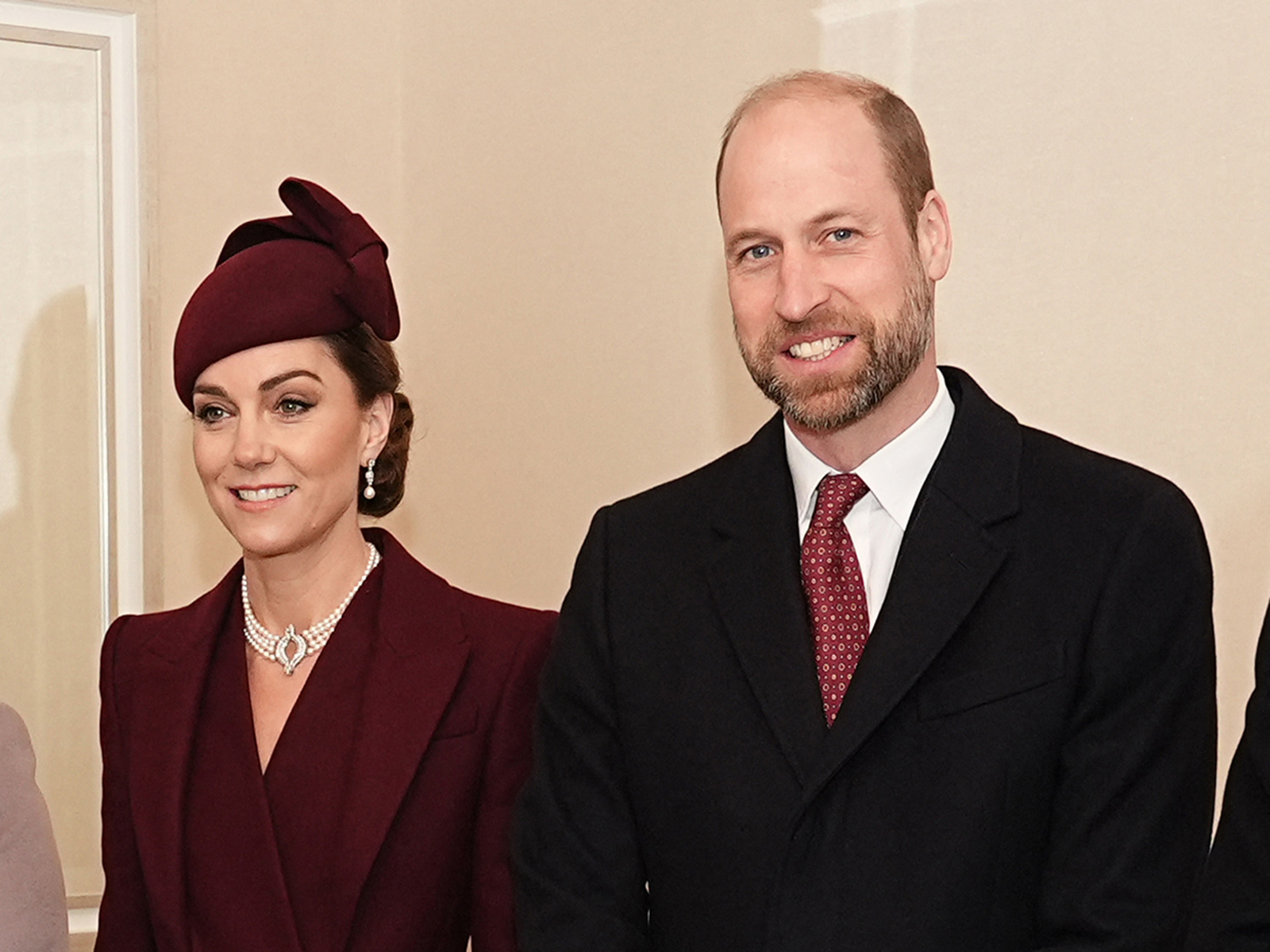 Britain's Prince William, Prince of Wales, and his wife Britain's Catherine, Princess of Wales, greet Qatar's Emir and his wife (not seen) at their residence in London on Dec. 3, 2024, on the first day of their two-day State Visit to Britain. (Aaron Chown/Pool/AFP via Getty Images/TNS)