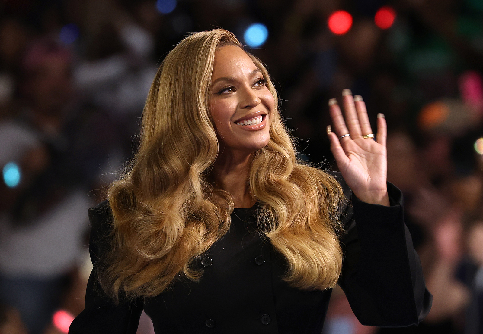 Recording artist Beyonce looks on during a campaign rally with Democratic presidential nominee, U.S. Vice President Kamala Harris, at Shell Energy Stadium on Oct. 25, 2024, in Houston, Texas. (Justin Sullivan/Getty Images/TNS)