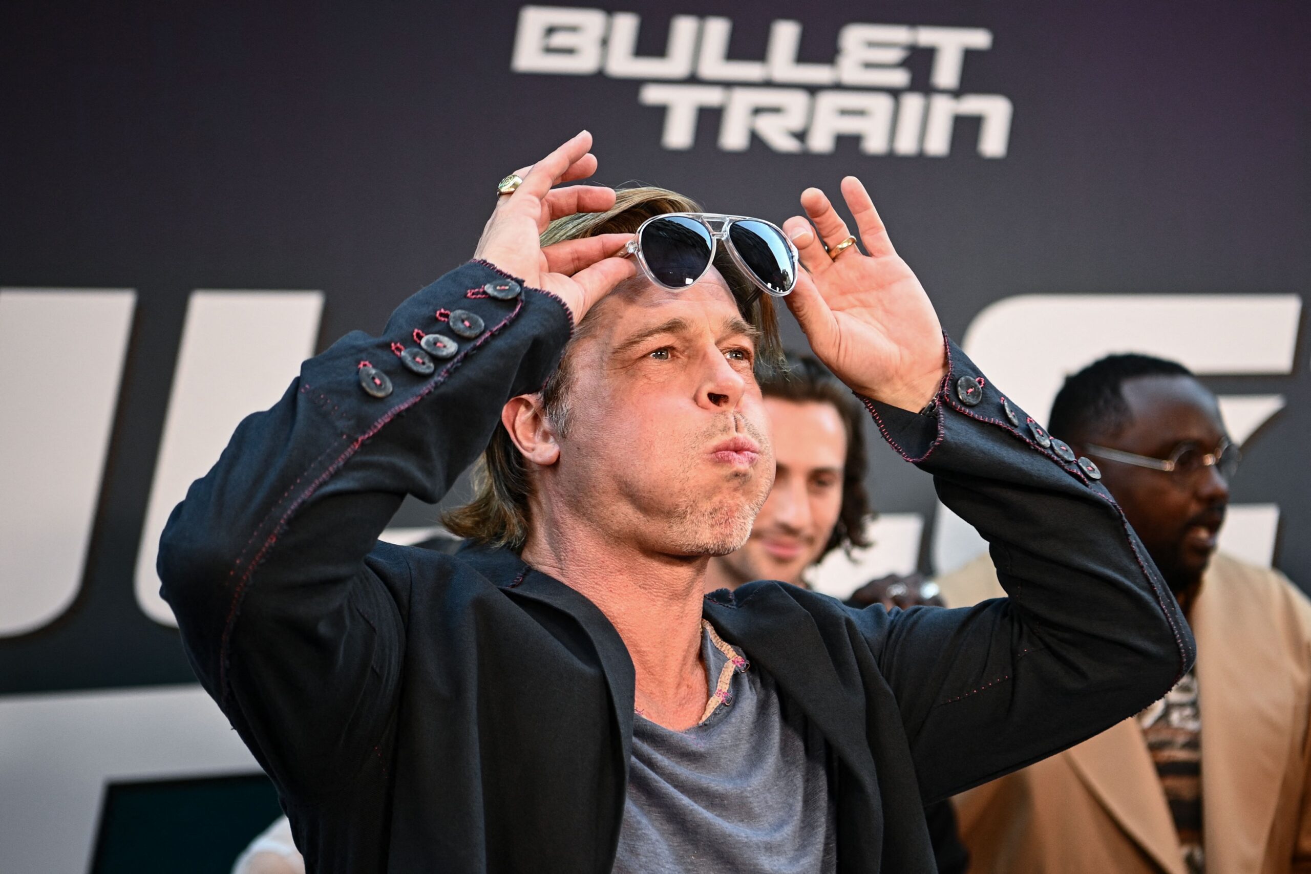 Brad Pitt reacts during a preview of the film "Bullet Train" in Paris on July 18, 2022. (Christophe Archambault/AFP via Getty Images/TNS)