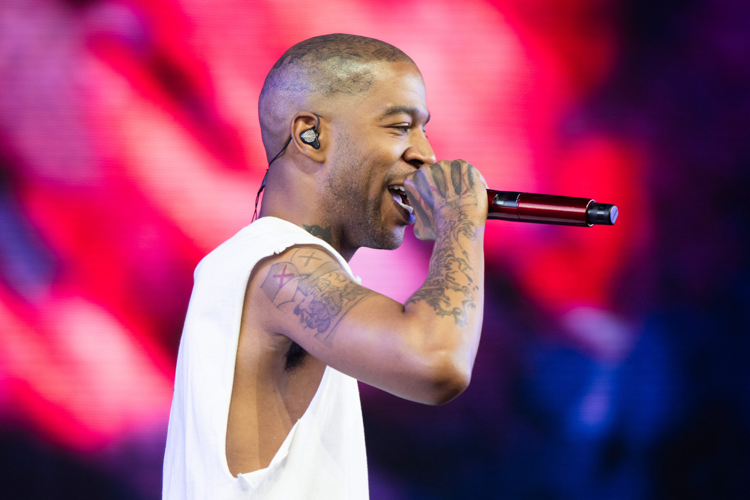 INDIO, CALIFORNIA - APRIL 21: Rapper Kid Cudi performs onstage during Day 3 of the Coachella Valley Music & Arts Festival at Empire Polo Club on April 21, 2024 in Indio, California. (Photo by Scott Dudelson/Getty Images for Coachella)