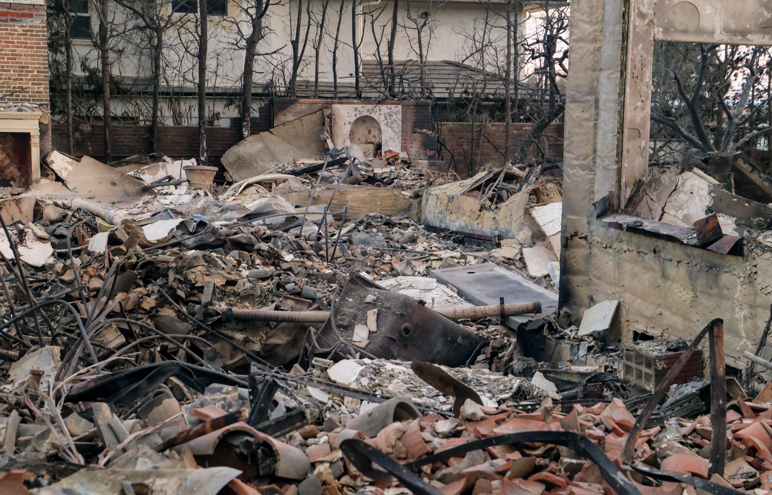 PACIFIC PALISADES, CA - JANUARY 10: A view of the Julia Louis-Dreyfus' house destroyed by the Palisades fire on January 10, 2025 in Pacific Palisades, California. (Photo by MEGA/GC Images)