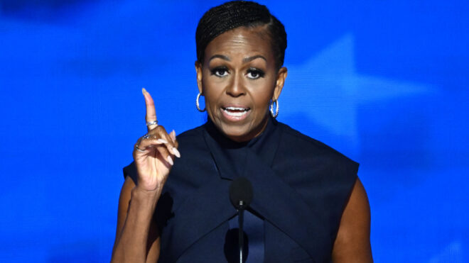 Former first lady Michelle Obama speaks on the second day of the Democratic National Convention at the United Center on Tuesday, Aug. 20, 2024, in Chicago. (Mandel Ngan/AFP/Getty Images/TNS)