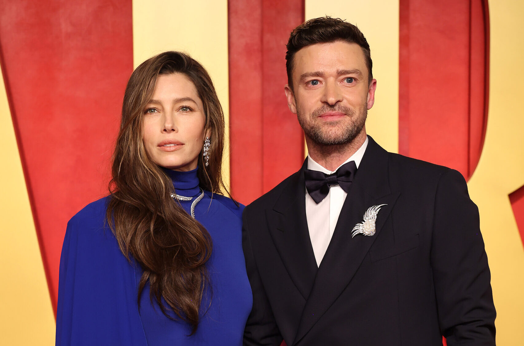 Jessica Biel, left, and Justin Timberlake attend the 2024 Vanity Fair Oscar Party Hosted By Radhika Jones at Wallis Annenberg Center for the Performing Arts on March 10, 2024, in Beverly Hills, California. (Amy Sussman/Getty Images/TNS)