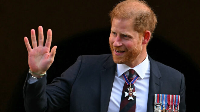 Britain's Prince Harry, Duke of Sussex waves as he leaves after attending a ceremony marking the 10th anniversary of the Invictus Games, at St Paul's Cathedral in London on May 8, 2024. (Justin Tallis/AFP/Getty Images/TNS)