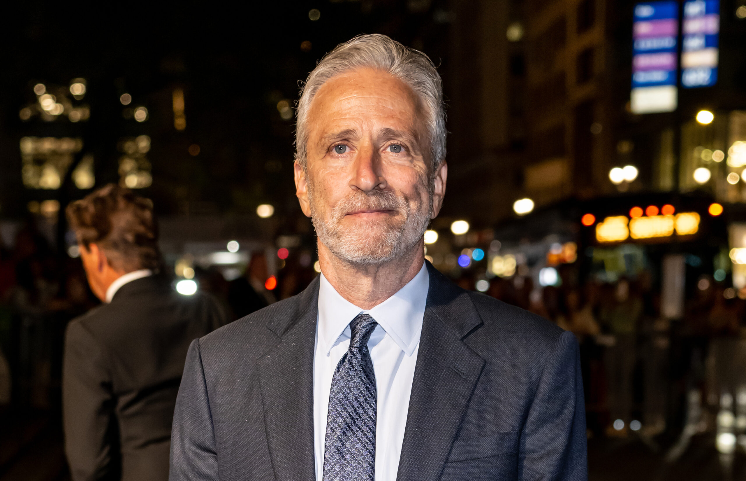 NEW YORK, NEW YORK - SEPTEMBER 26: Jon Stewart is seen arriving to the Clooney Foundation for Justice's The Albies at New York Public Library on September 26, 2024 in New York City. (Photo by Gilbert Carrasquillo/GC Images)