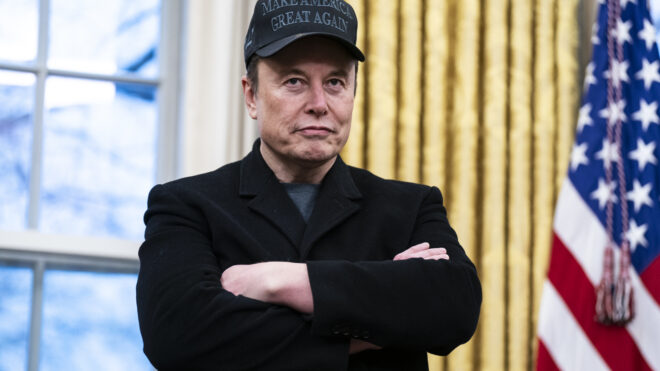 Washington, DC - February 11 : Elon Musk speaks with President Donald J Trump and reporters in the Oval Office at the White House on Tuesday, Feb 11, 2025 in Washington, DC. (Photo by Jabin Botsford/The Washington Post via Getty Images)