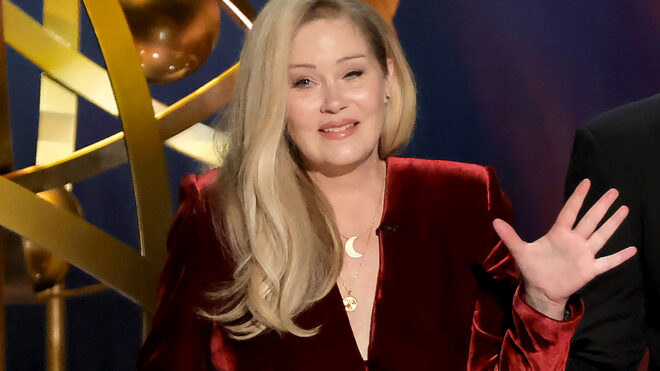 Christina Applegate speaks onstage during the 75th Primetime Emmy Awards at Peacock Theater on Jan. 15, 2024, in Los Angeles. (Kevin Winter/Getty Images/TNS)