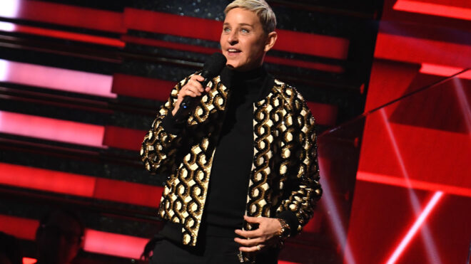 Ellen DeGeneres speaks during the 62nd Annual Grammy Awards at the Staples Center on Jan. 26, 2020, in Los Angeles. (Robyn Beck/AFP/Getty Images/TNS)