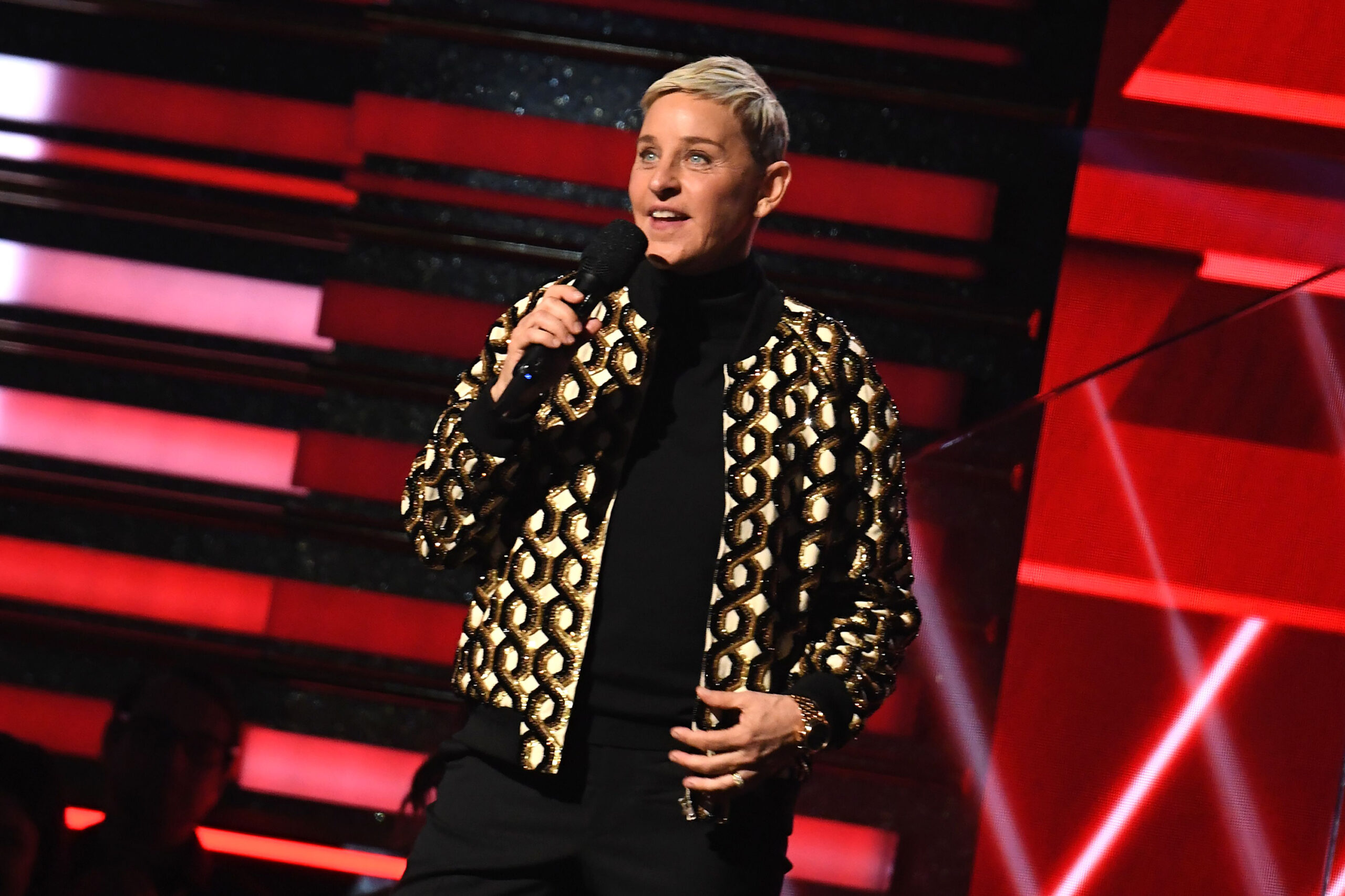 Ellen DeGeneres speaks during the 62nd Annual Grammy Awards at the Staples Center on Jan. 26, 2020, in Los Angeles. (Robyn Beck/AFP/Getty Images/TNS)