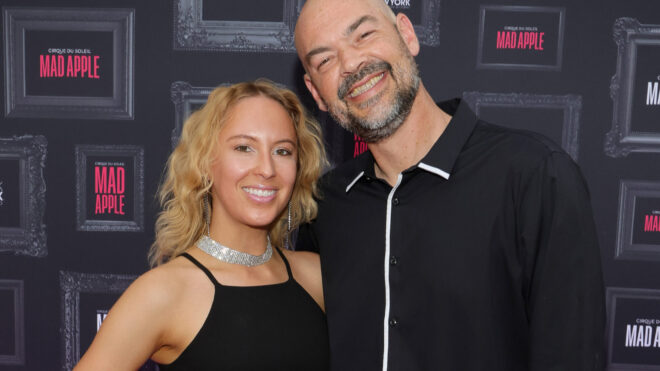 Aaron Goodwin of "Ghost Adventures," right, and wife Victoria Goodwin attend the premiere of "Mad Apple by Cirque du Soleil" at The Park on May 26, 2022, in Las Vegas. (Ethan Miller/Getty Images/TNS)