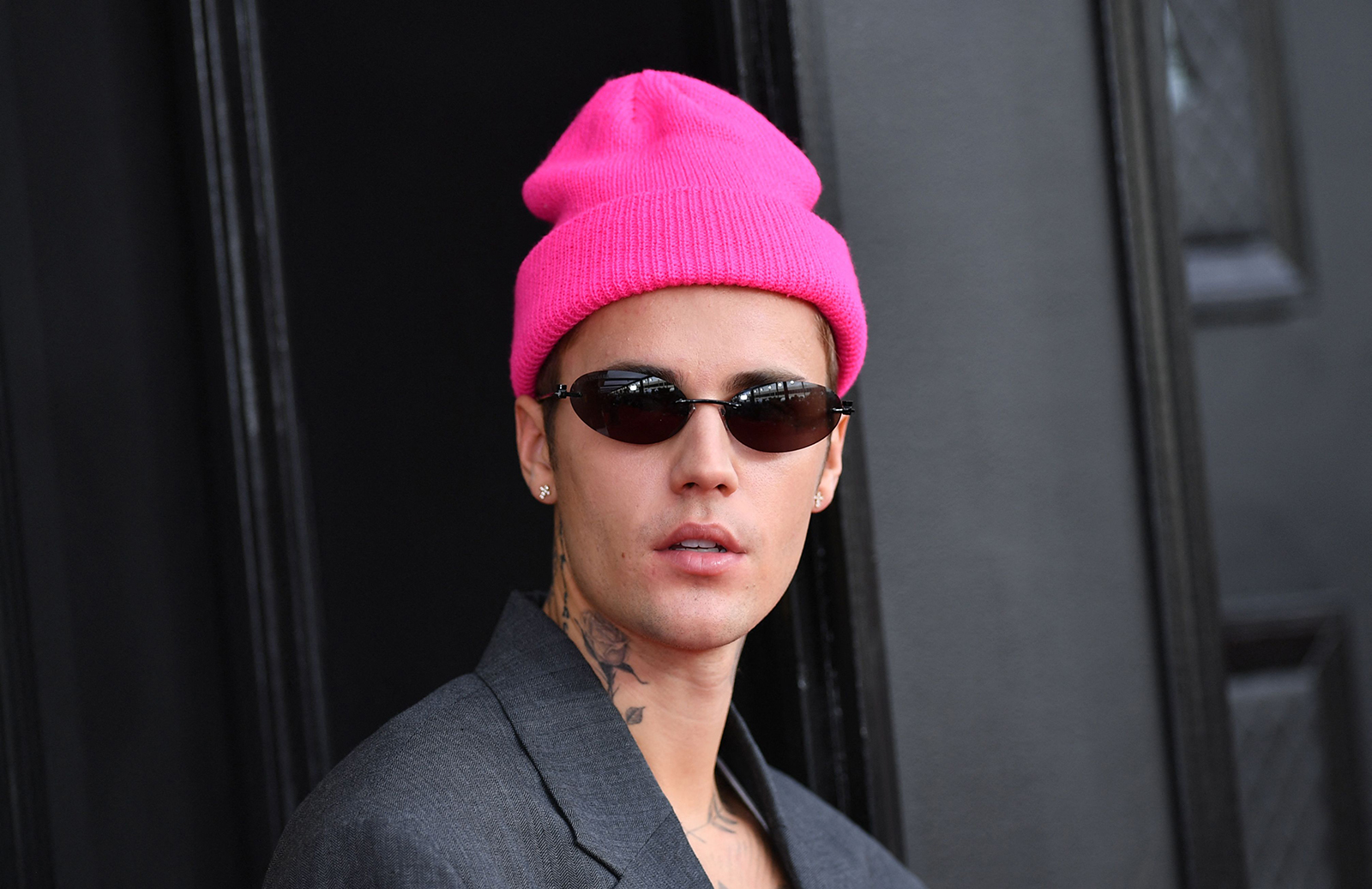 Justin Bieber arrives for the 64th Annual Grammy Awards at the MGM Grand Garden Arena in Las Vegas on April 3, 2022. (Angela Weiss/AFP via Getty Images/TNS)