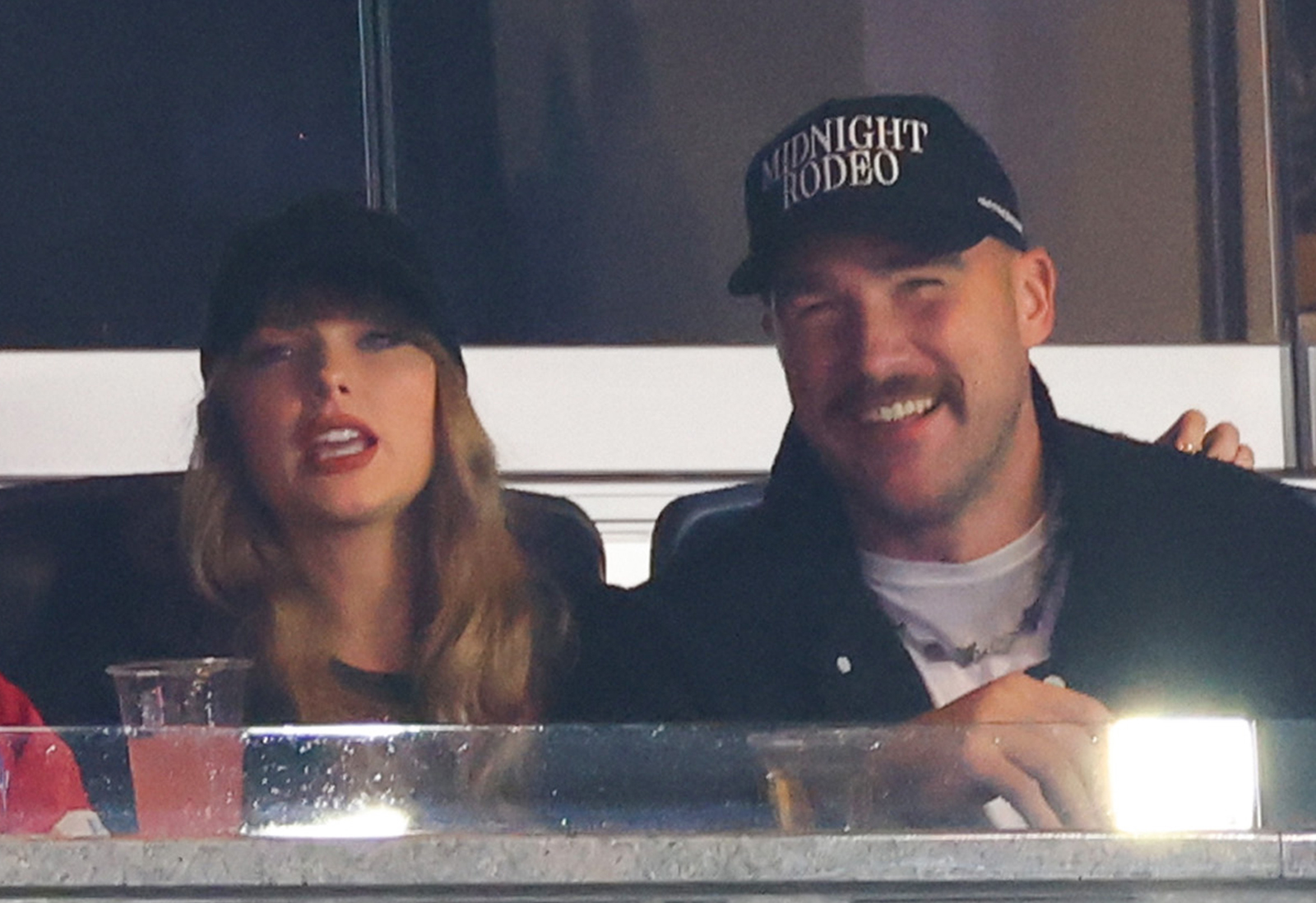 Taylor Swift and Travis Kelce attend Game 1 of the American League Championship Series between the Cleveland Guardians and the New York Yankees at Yankee Stadium on Oct. 14, 2024, in New York. (Mike Stobe/Getty Images/TNS)