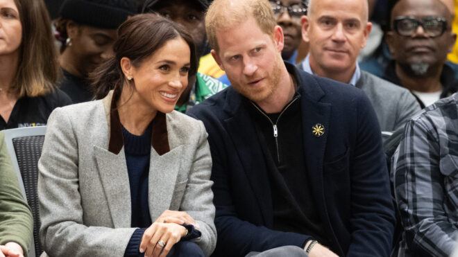 VANCOUVER, BRITISH COLUMBIA - FEBRUARY 09: Meghan, Duchess of Sussex and Prince Harry, Duke of Sussex attend the wheelchair basketball match between the USA v Nigeria during day one of the 2025 Invictus Games at the Vancouver Convention Centre on February 09, 2025 in Vancouver, British Columbia. (Photo by Samir Hussein/WireImage)