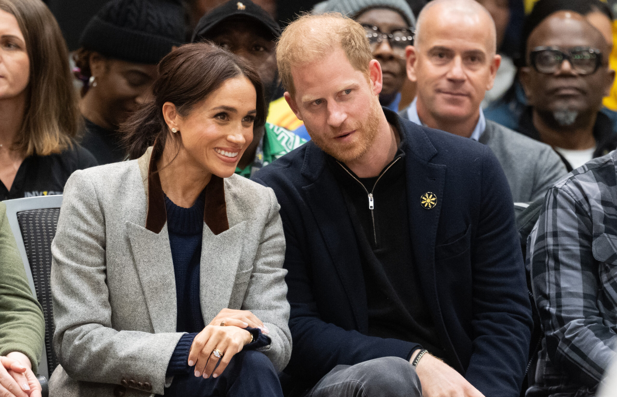 VANCOUVER, BRITISH COLUMBIA - FEBRUARY 09: Meghan, Duchess of Sussex and Prince Harry, Duke of Sussex attend the wheelchair basketball match between the USA v Nigeria during day one of the 2025 Invictus Games at the Vancouver Convention Centre on February 09, 2025 in Vancouver, British Columbia. (Photo by Samir Hussein/WireImage)