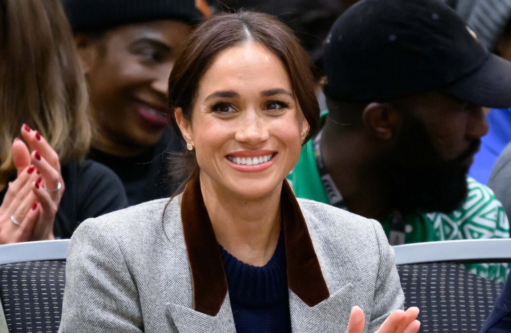 VANCOUVER, BRITISH COLUMBIA - FEBRUARY 09: Meghan, Duchess of Sussex attends the Wheelchair Basketball on day one of the 2025 Invictus Games at the Vancouver Convention Centre on February 09, 2025 in Vancouver, British Columbia. (Photo by Karwai Tang/WireImage)