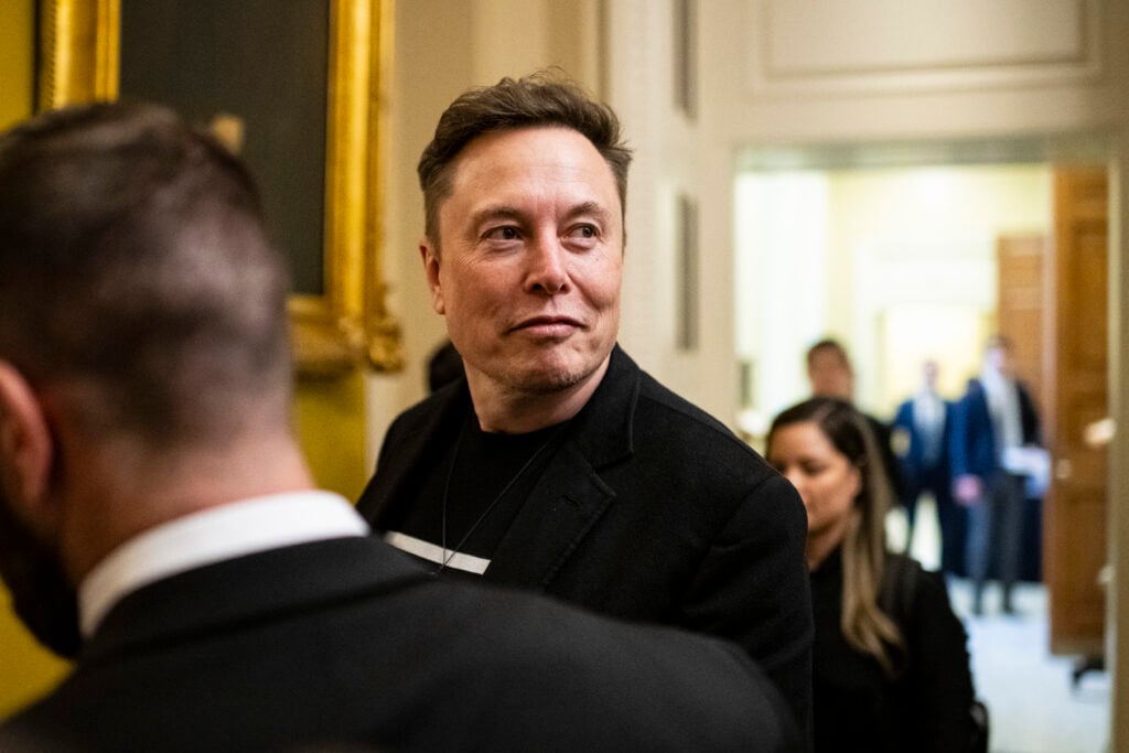 WASHINGTON, DC - MARCH 5: CEO of Tesla Elon Musk departs after a lunch meeting with Senate Republicans, at the US Capitol, on Wednesday, March 5, 2025 in Washington, DC. (Photo by Graeme Sloan for The Washington Post via Getty Images)