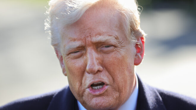 U.S. President Donald Trump speaks to reporters at the White House in Washington, D.C. on March 21, 2025 before boarding Marine One en route to Morristown, New Jersey. (Photo by Bryan Dozier / Middle East Images / Middle East Images via AFP) (Photo by BRYAN DOZIER/Middle East Images/AFP via Getty Images)