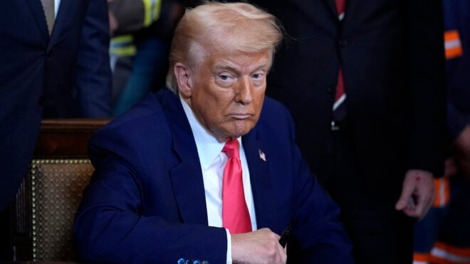 President Donald Trump signs a series of executive orders on energy production during a ceremony in the East Room at the White House in Washington, D.C., on April 8, 2025. (Yuri Gripas/Abaca Press/TNS)
