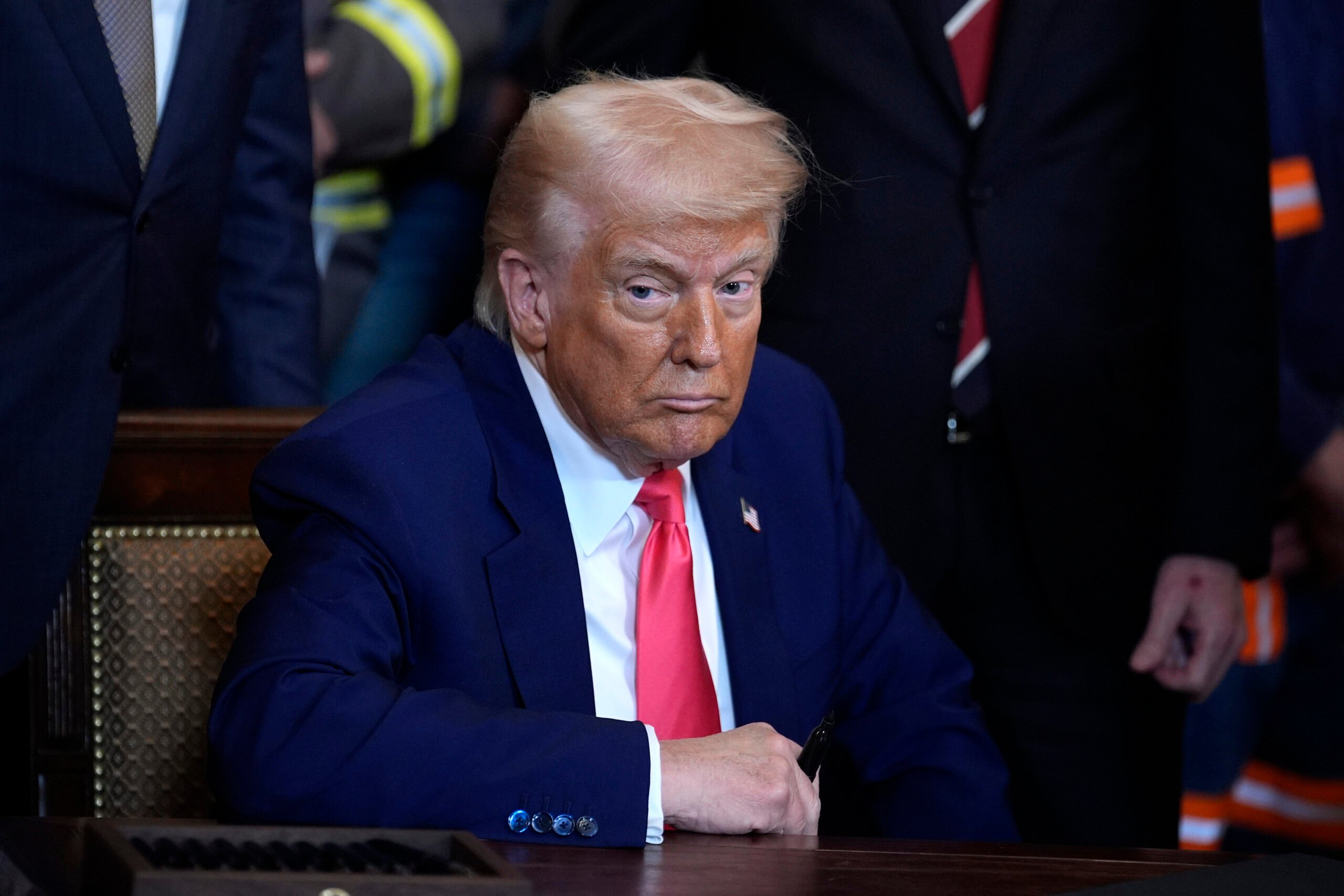 President Donald Trump signs a series of executive orders on energy production during a ceremony in the East Room at the White House in Washington, D.C., on April 8, 2025. (Yuri Gripas/Abaca Press/TNS)