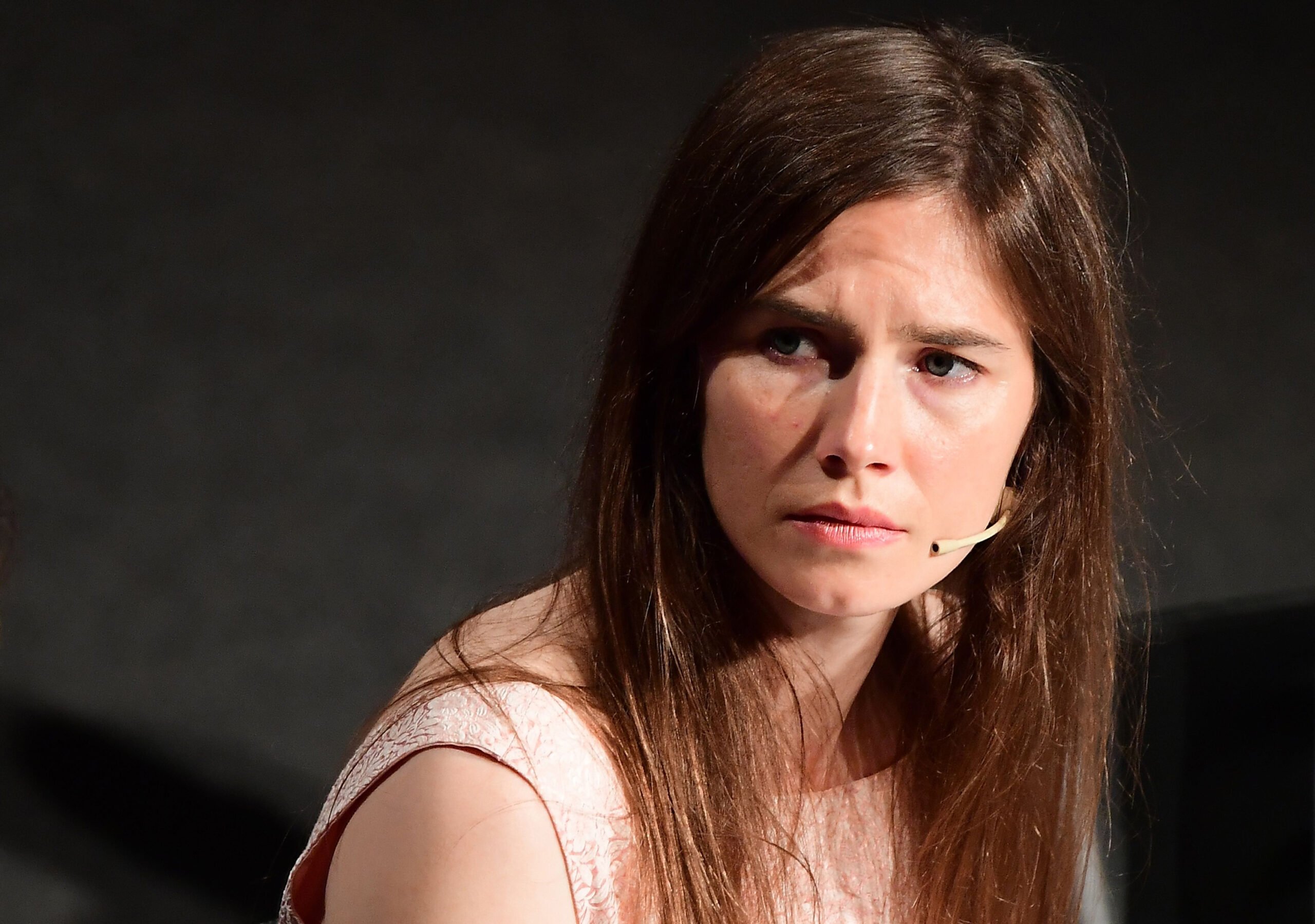 Journalist Amanda Knox attends a panel discussion titled "Trial by Media" during the Criminal Justice Festival at the Law University of Modena, Italy, on June 15, 2019. (Vincenzo Pinto/AFP/Getty Images/TNS)