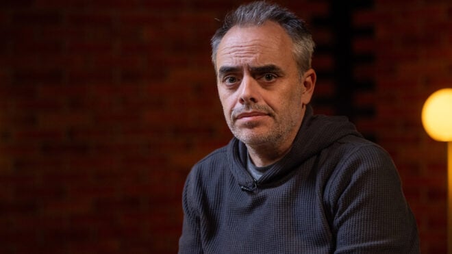 Joel Souza, director of the "Rust" movie, talks during AFP interview at Camerimage film festival in Torun, Poland, on Nov. 20, 2024. (Wojtek Radwanski/AFP/Getty Images/TNS)