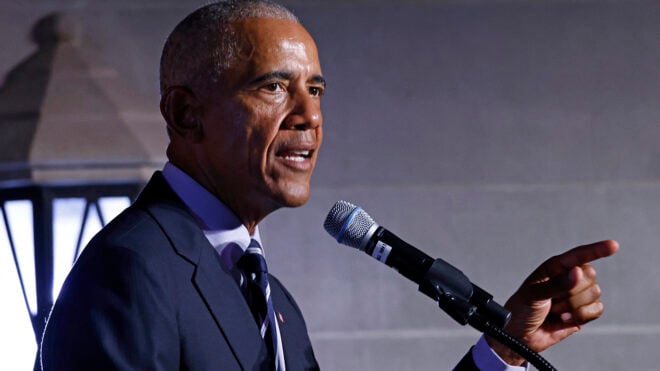 Former President Barack Obama speaks at the U.S. Military Academy at West Point, New York, on Sept. 19, 2024. (Kena Betancur/AFP via Getty Images/TNS)