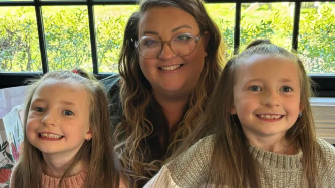 Mom Kayleigh Bisson with twins Emily and Kenni Bisson