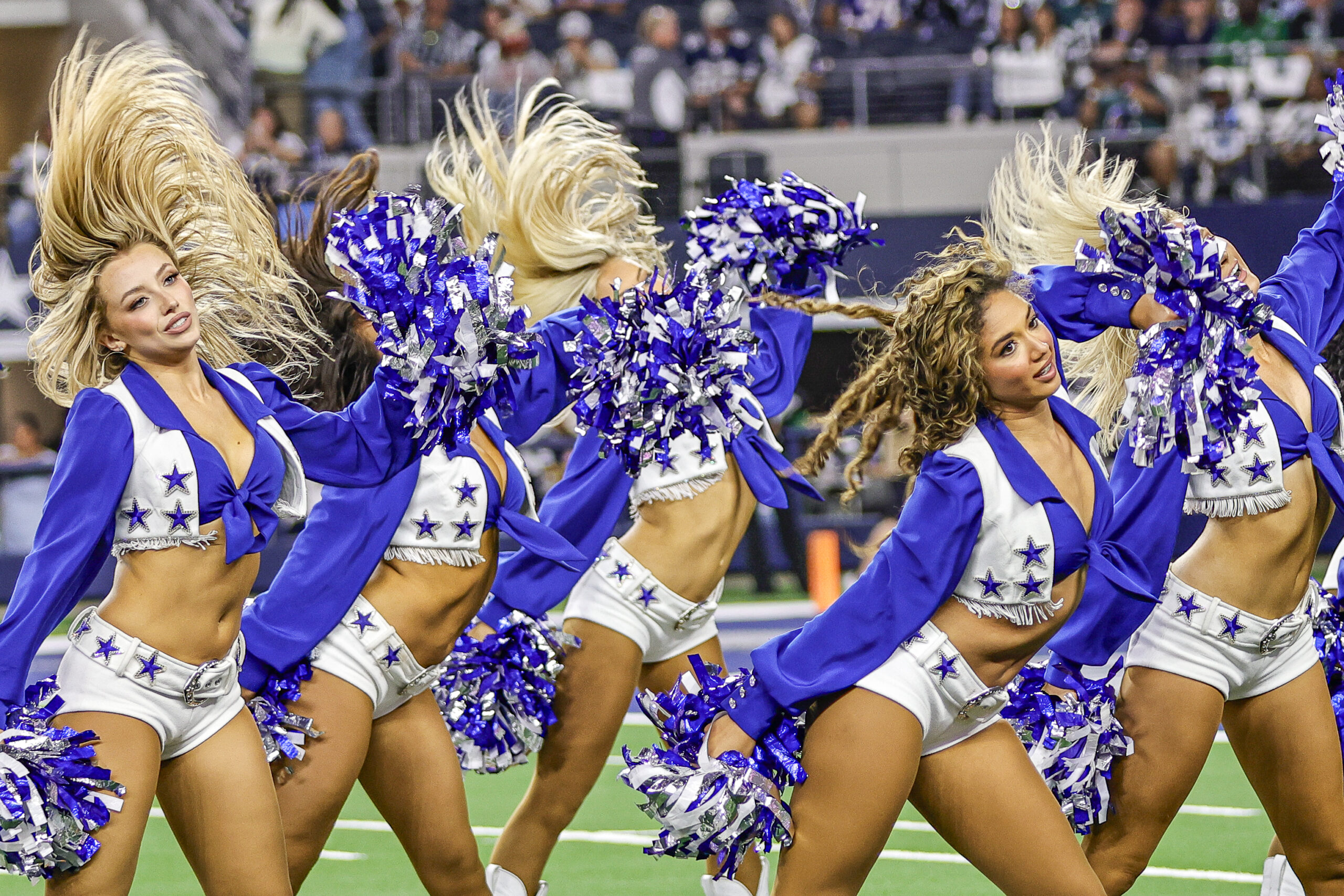 ARLINGTON, TX - NOVEMBER 10: The Dallas Cowboys Cheerleaders perform during the game between the Dallas Cowboys and the Philadelphia Eagles on November 10, 2024 at AT&T Stadium in Arlington, Texas. (Photo by Matthew Pearce/Icon Sportswire via Getty Images)