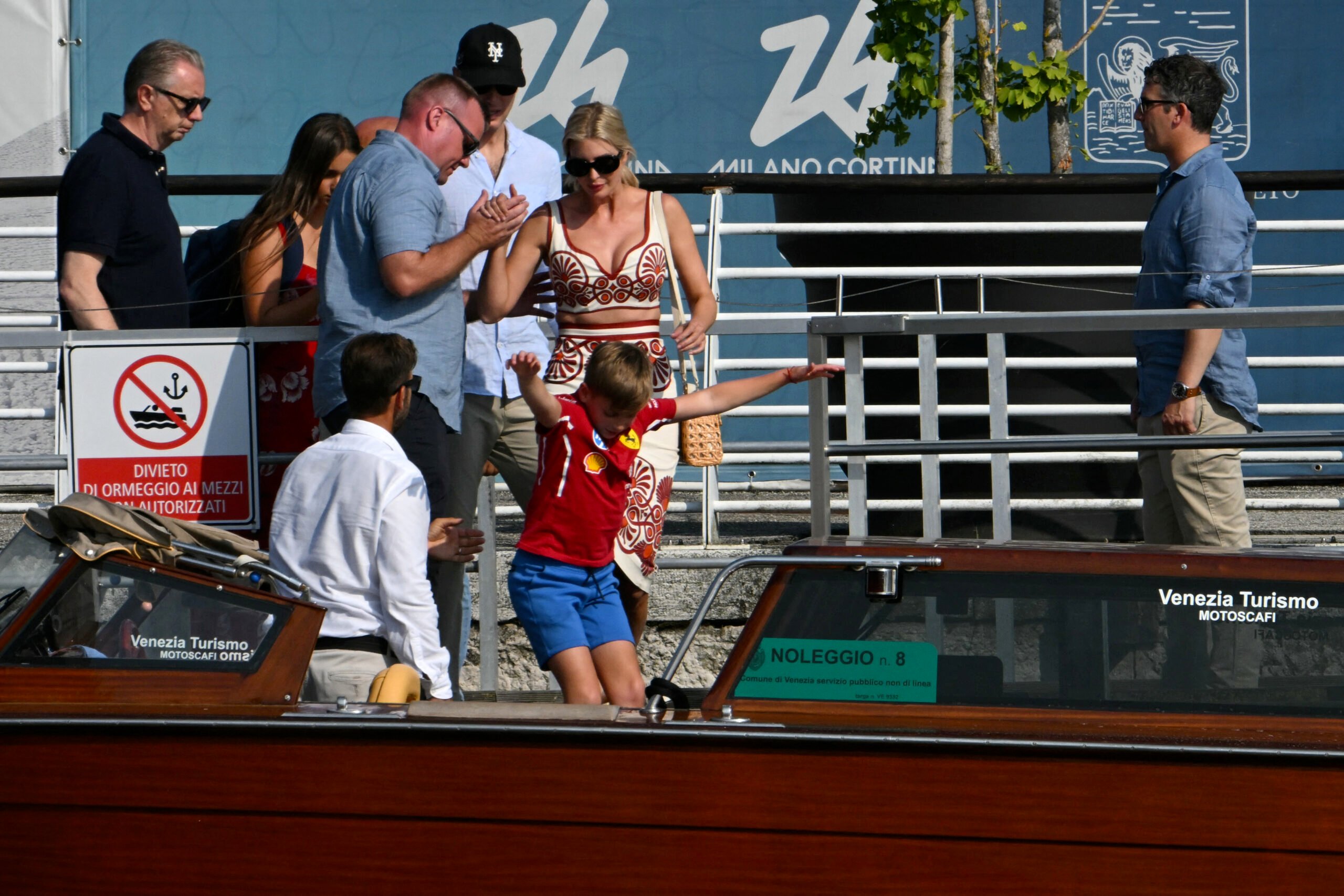 Ivanka Trump and her husband Jared Kushner board a taxi boat after their arrival at Venice Marco Polo airport on June 24, 2025. Celebrities in superyachts sail into Venice this week for the three-day wedding party of Amazon tycoon Jeff Bezos and Lauren Sanchez, despite irate locals who say the UNESCO city is no billionaire's playground. The tech magnate and journalist have reportedly invited about 200 guests to their multi-million dollar nuptials in the Italian city, which are expected to kick off on June 26 and end Saturday with a ceremony at a secret location. (Photo by Stefano Rellandini / AFP) (Photo by STEFANO RELLANDINI/AFP via Getty Images)