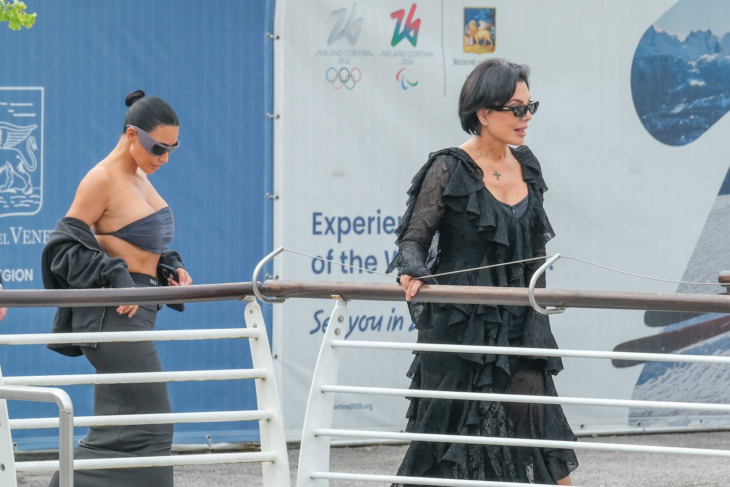 VENICE, ITALY - JUNE 26: Kim Kardashian arrives at Marco Polo Airport for the Jeff Bezos and Lauren Sanchez Wedding on June 26, 2025 in Venice, Italy. (Photo by Stefano Mazzola/GC Images)