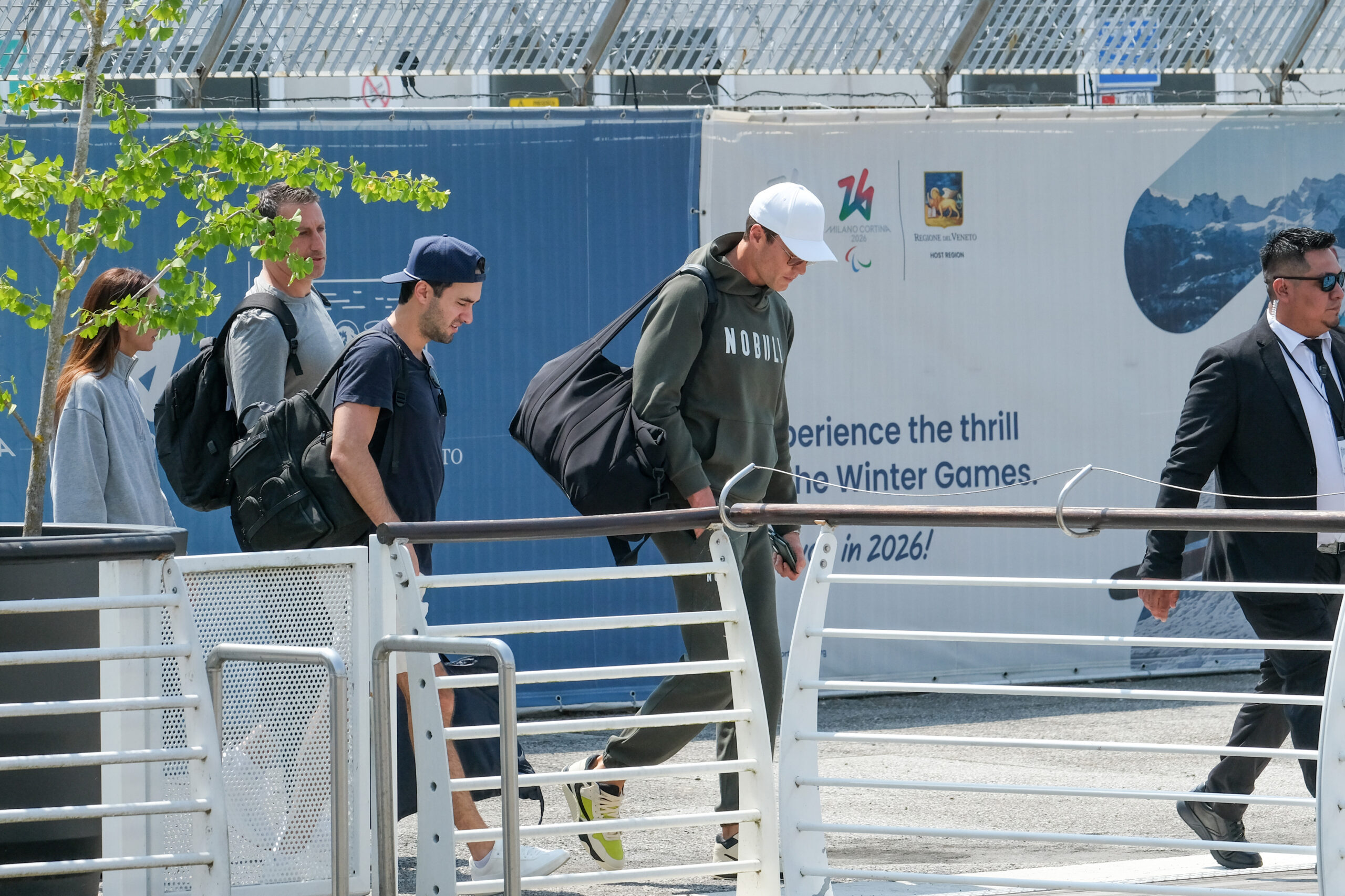 VENICE, ITALY - JUNE 26: Former NFL quarterback Tom Brady arrives at Venice Marco Polo airport ahead of Jeff Bezos and Lauren Sanchez Wedding on June 26, 2025 in Venice, Italy. (Photo by Stefano Mazzola/GC Images)