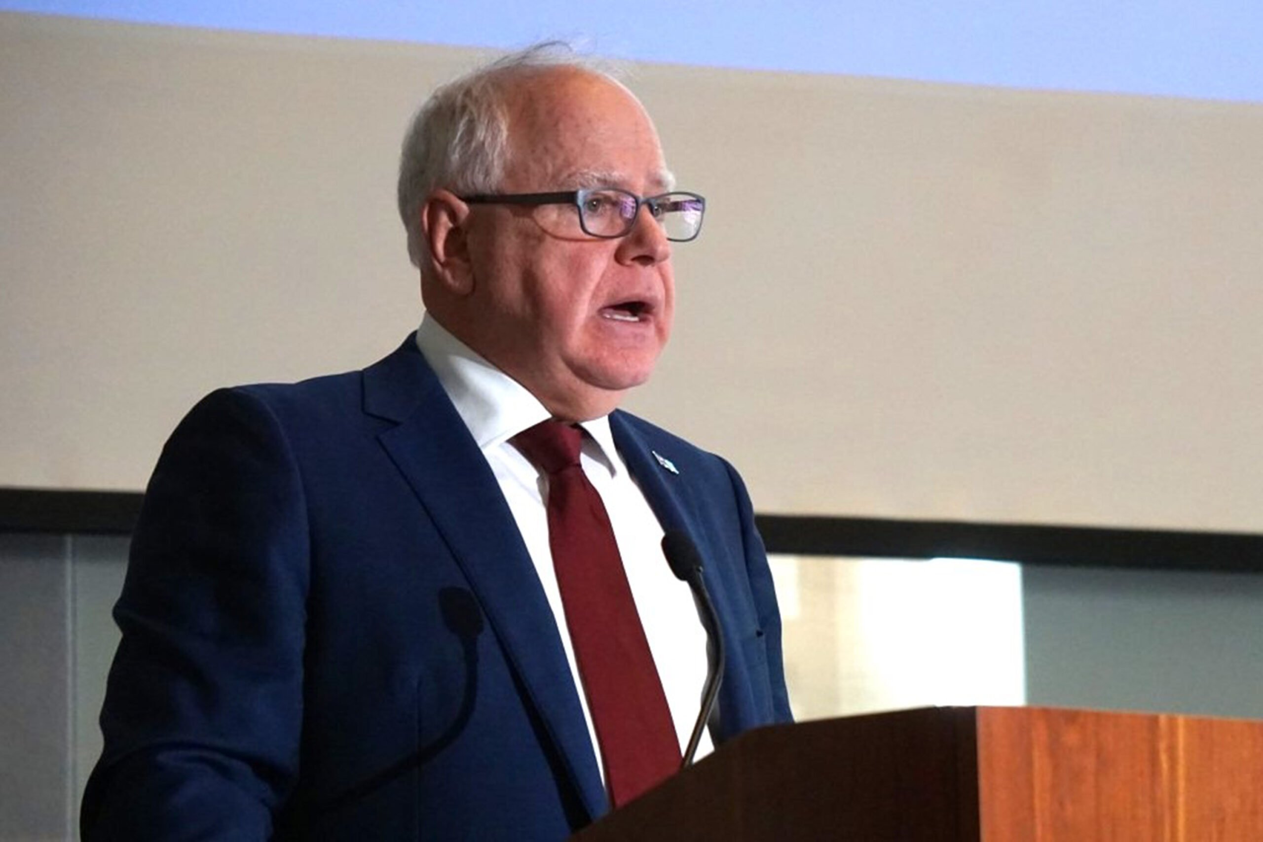 Minnesota Gov. Tim Walz addresses reporters on Dec. 4, 2024, at the Minnesota Department of Revenue in St. Paul, Minnesota. (Alex Derosier/Pioneer Press/TNS)