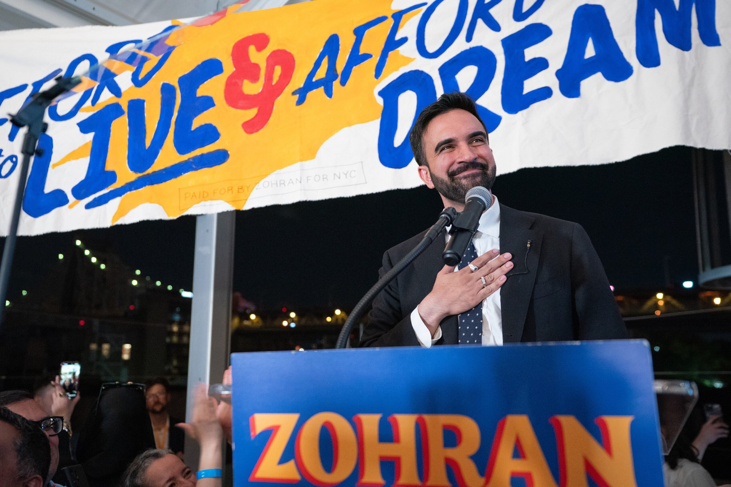 Zohran Mamdani speaks during his victory party in the Queens borough of New York City early Wednesday, June 25, 2025. (Barry Williams/New York Daily News/TNS)