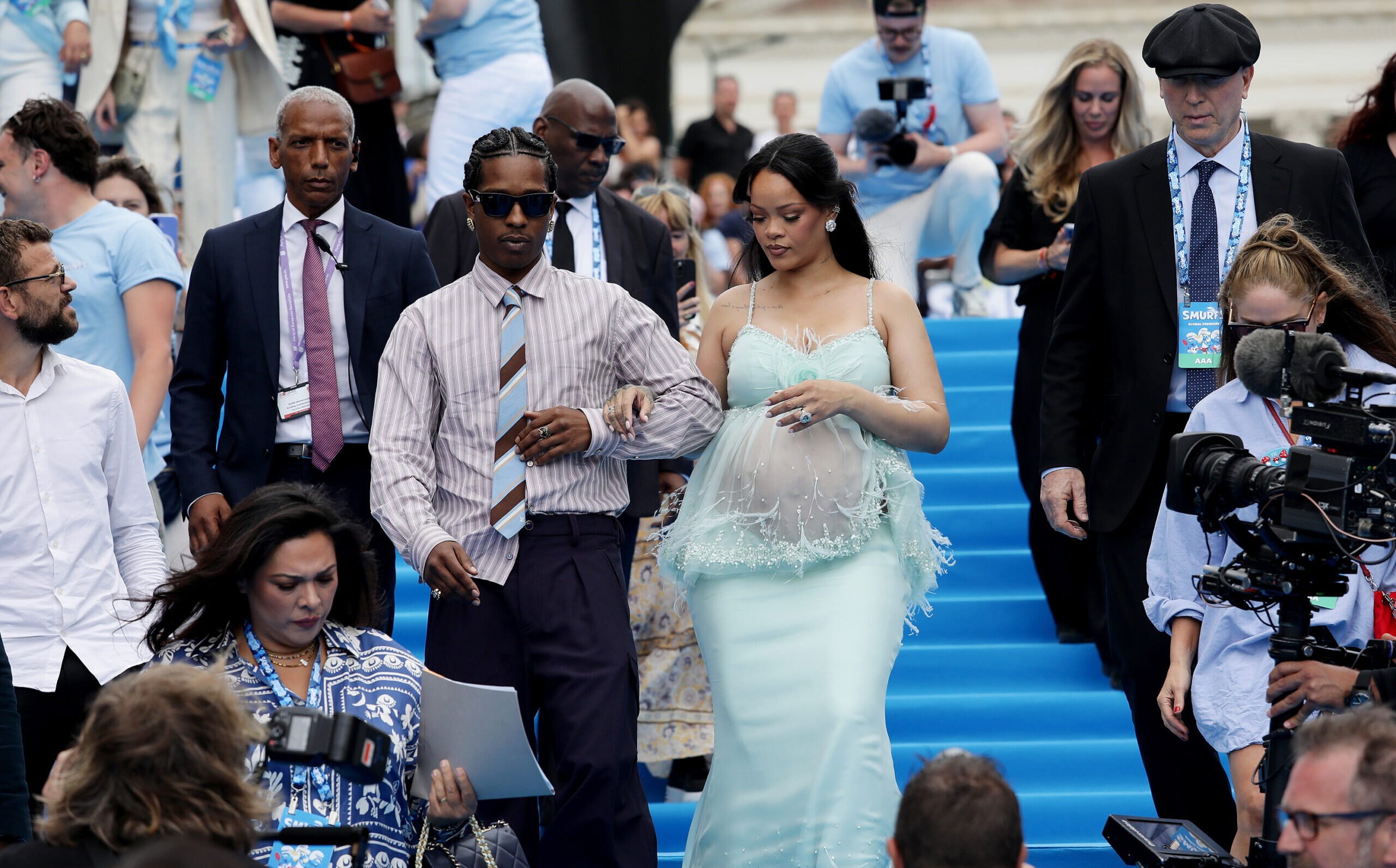A$AP Rocky and Rihanna attend the "Smurfs" Global Premiere at Mont des Arts on May 28, 2025, in Brussels, Belgium. (Antoine Flament/Getty Images for Paramount Pictures/TNS)